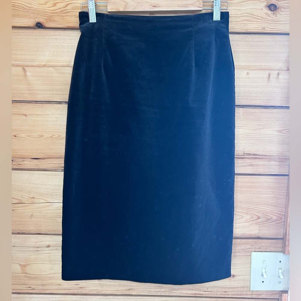Vintage 90s Black Velvet Pencil Skirt Women Size 6 High Waist